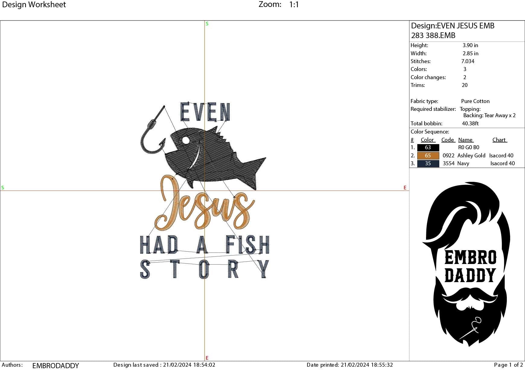 Machine Embroidery files, Even Jesus has fish story, Fishing, Christian, PES, xxx, hus & more
