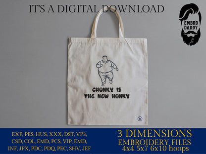 Machine Embroidery files, chunky is the new hunky, funny embroidery files, DST, PES, hus & more