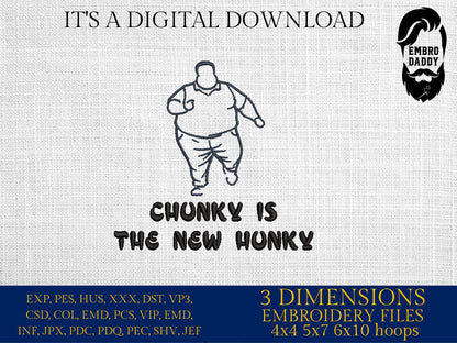 Machine Embroidery files, chunky is the new hunky, funny embroidery files, DST, PES, hus & more