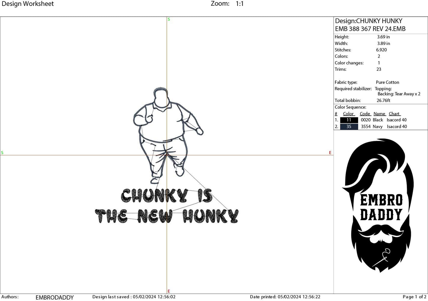Machine Embroidery files, chunky is the new hunky, funny embroidery files, DST, PES, hus & more