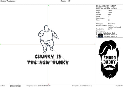 Machine Embroidery files, chunky is the new hunky, funny embroidery files, DST, PES, hus & more