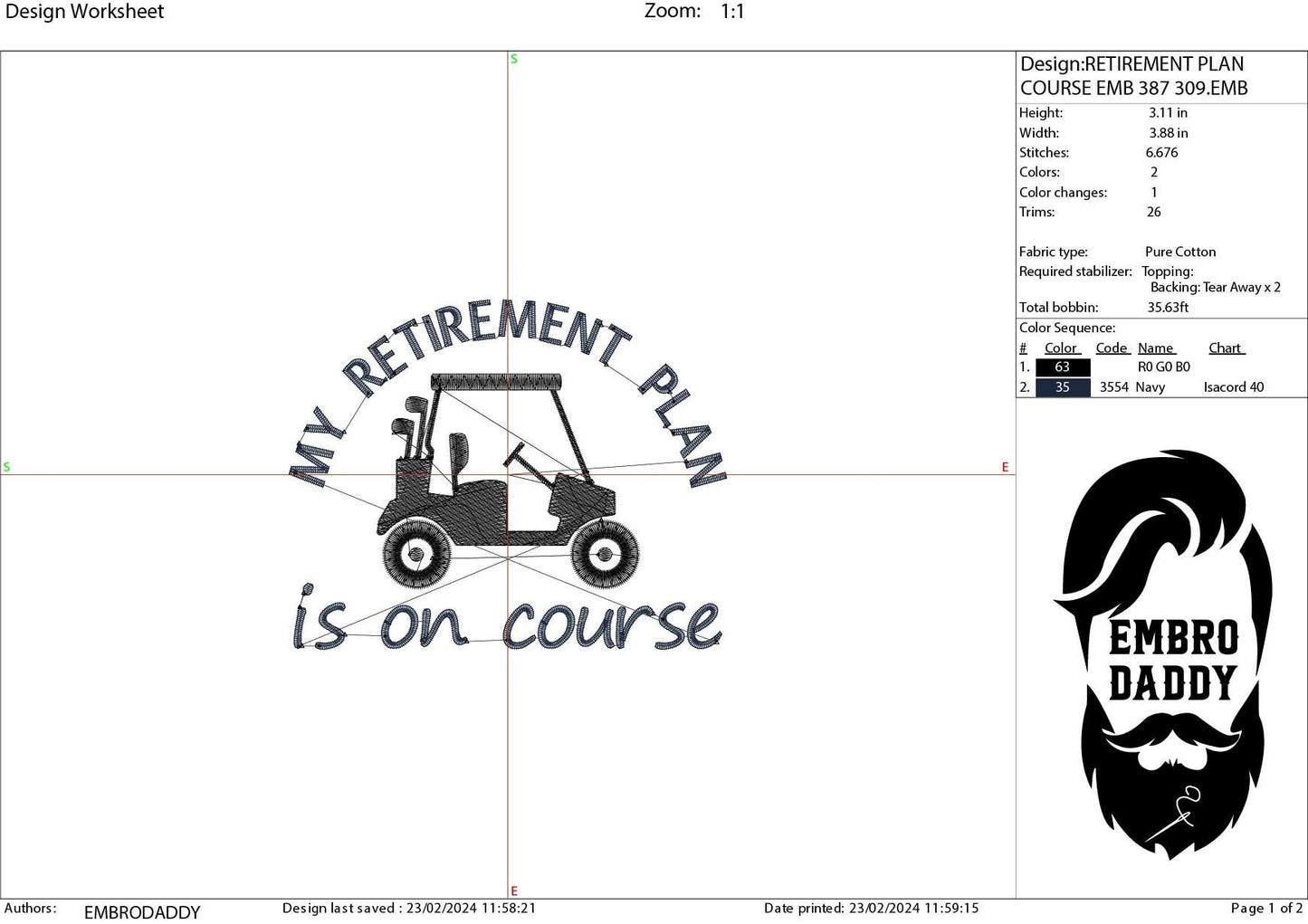 Machine Embroidery files, My retirement plan, golf, PES, DST, hus & more