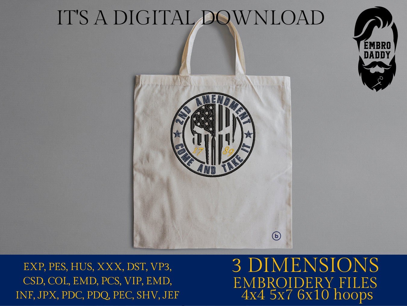 Machine Embroidery files, American Flag, 1776, skull, badass, PES, dst, xxx hus & more