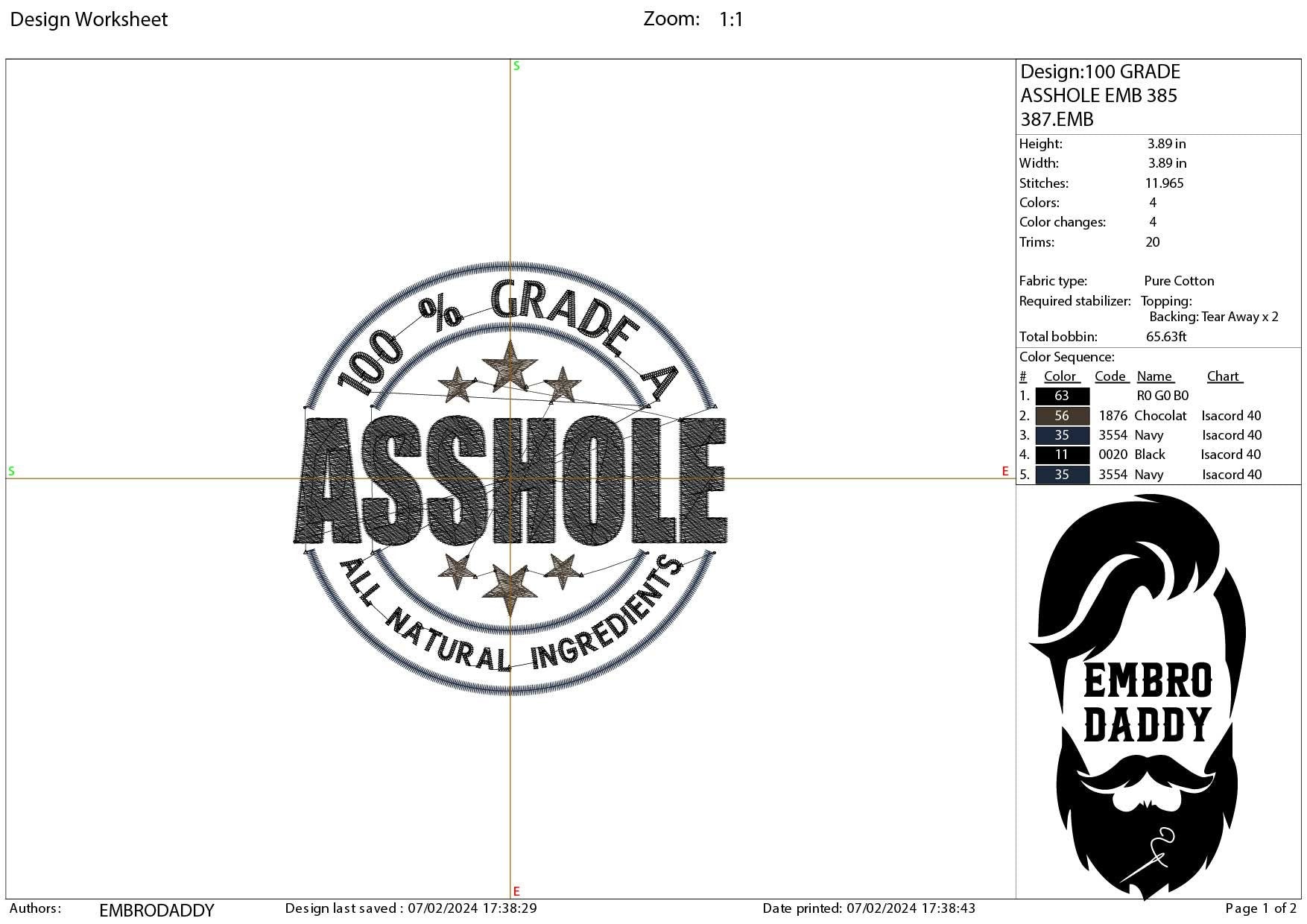 Machine Embroidery files, 100 % grade a As*hole, PES, DST, xxx, hus and more