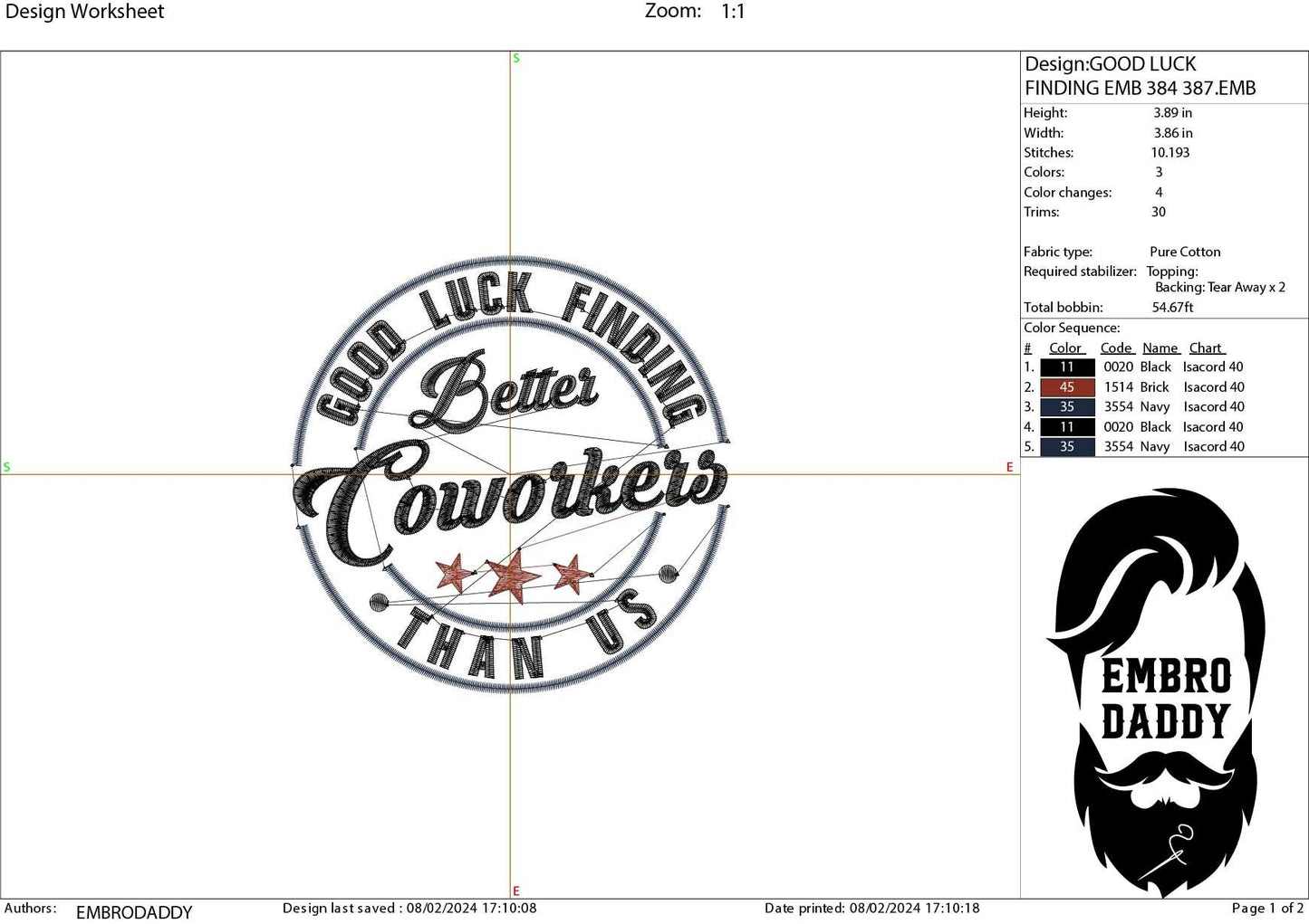 Machine Embroidery files, good luck finding better coworkers, PES, xxx, hus & more, embroidery files