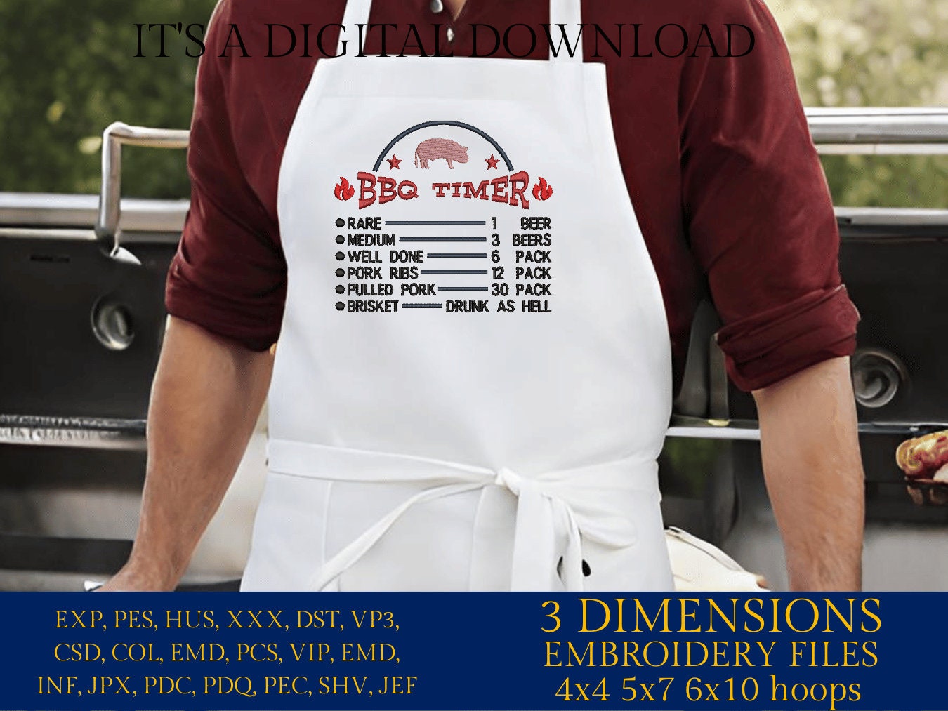 Machine Embroidery files, BBQ timer, drink, funny, dst, PES, hus & more
