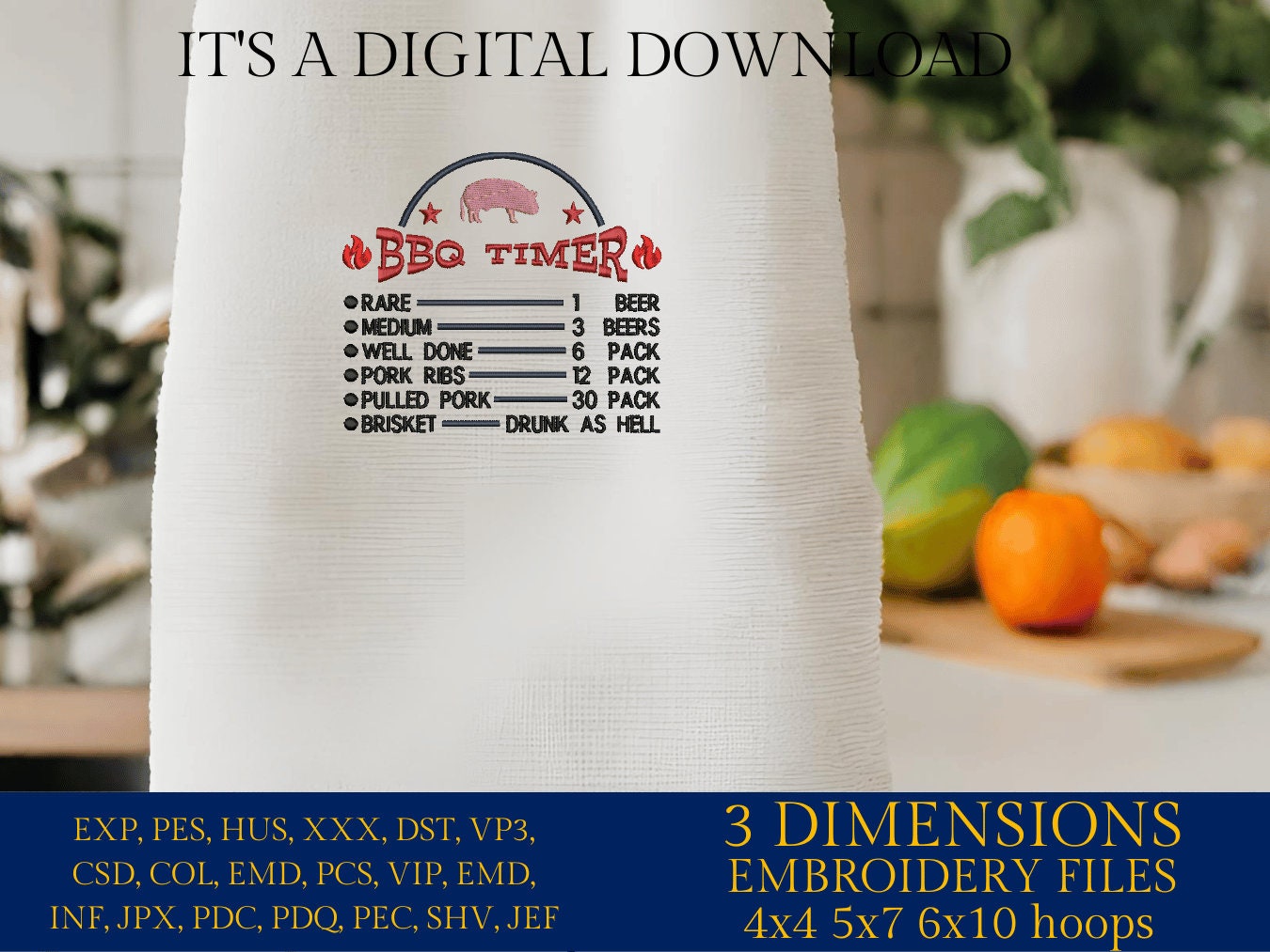 Machine Embroidery files, BBQ timer, drink, funny, dst, PES, hus & more