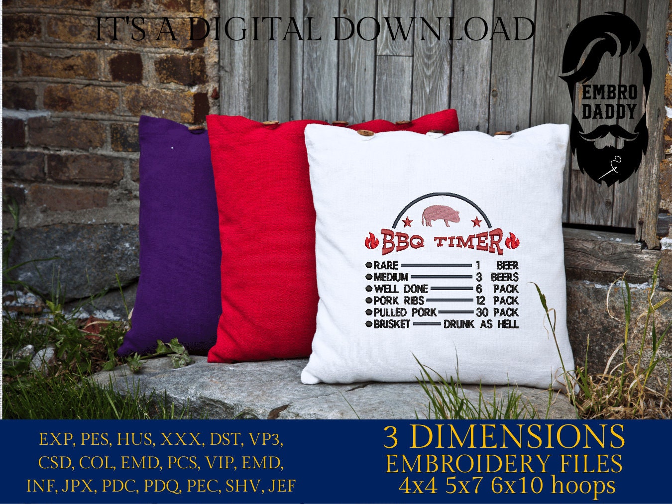 Machine Embroidery files, BBQ timer, drink, funny, dst, PES, hus & more