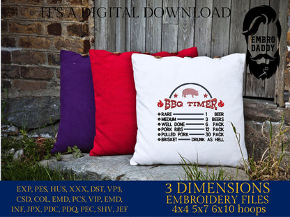 Machine Embroidery files, BBQ timer, drink, funny, dst, PES, hus & more