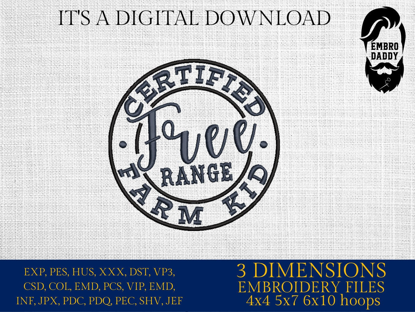 Machine Embroidery files, Free Range Farm Kid, Farm Kid, Ranch kid, Life on the farm, toddler, PES, xxx, hus & more