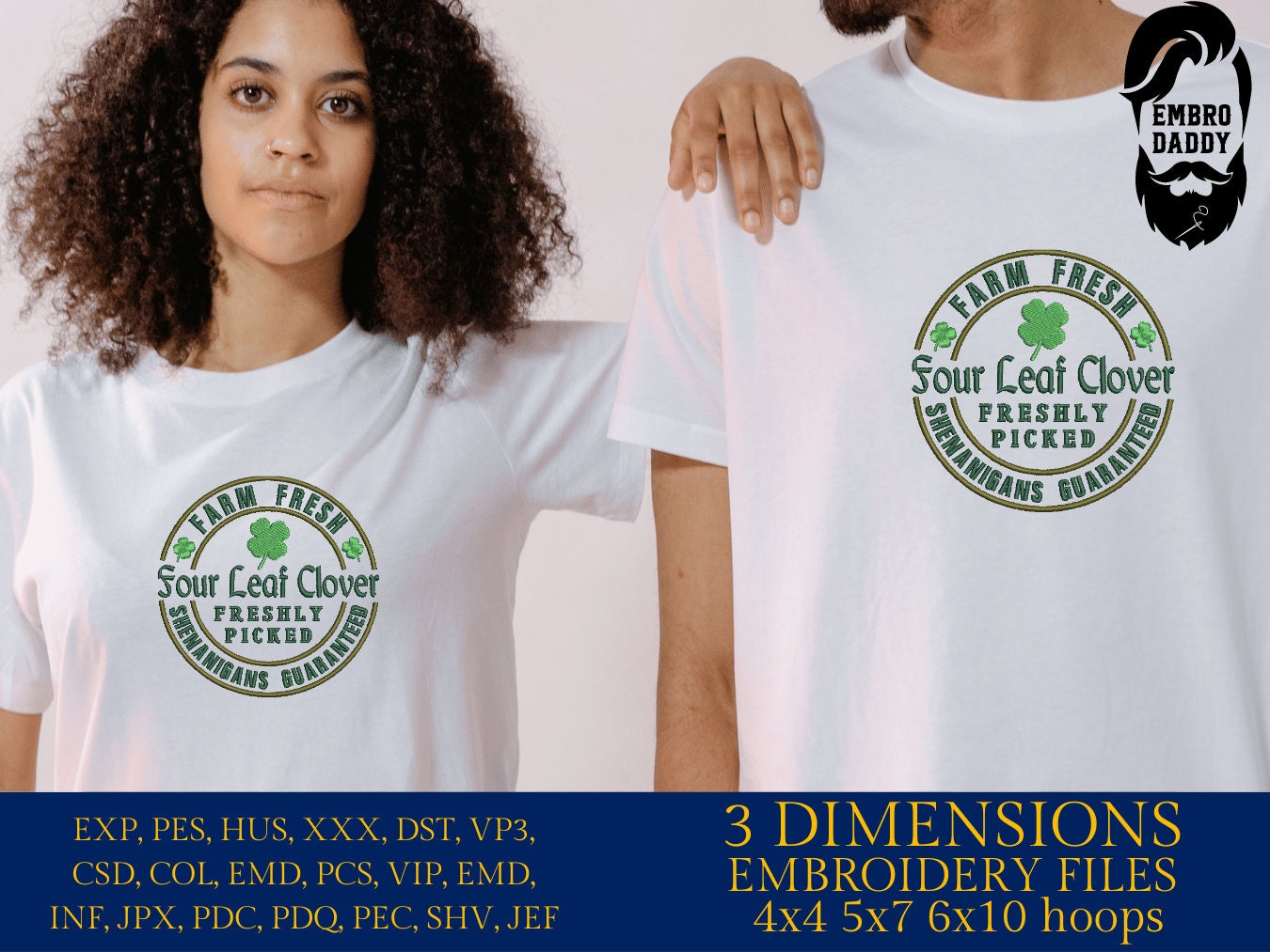 Machine Embroidery files, Four Leaf Clover, St. Patrick day, PES, DST, xxx, hus & more