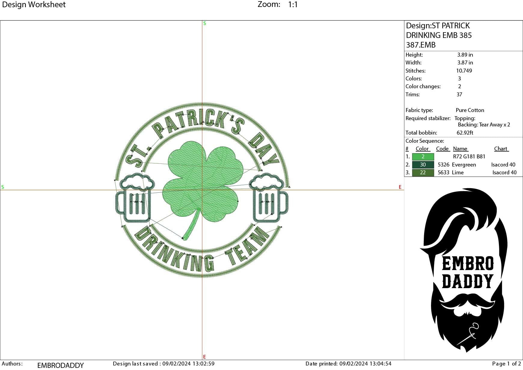 Machine Embroidery files, St. Patrick day drinking team, PES, DST, xxx, hus & more