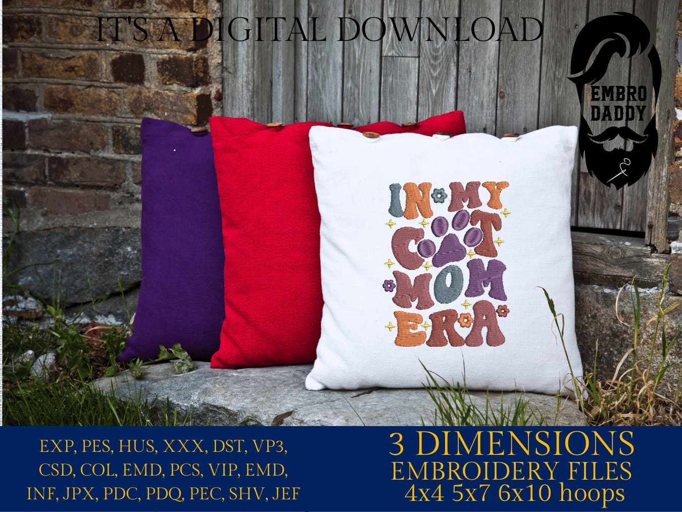 Machine embroidery files, In my cat mom era, Embroidery Pattern File in PES, DST, hus & more