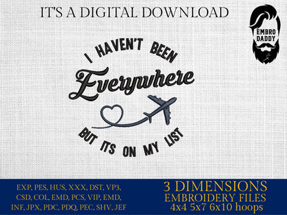 Machine Embroidery files, I haven't been everywhere, PES, DST, xxx, hus & more