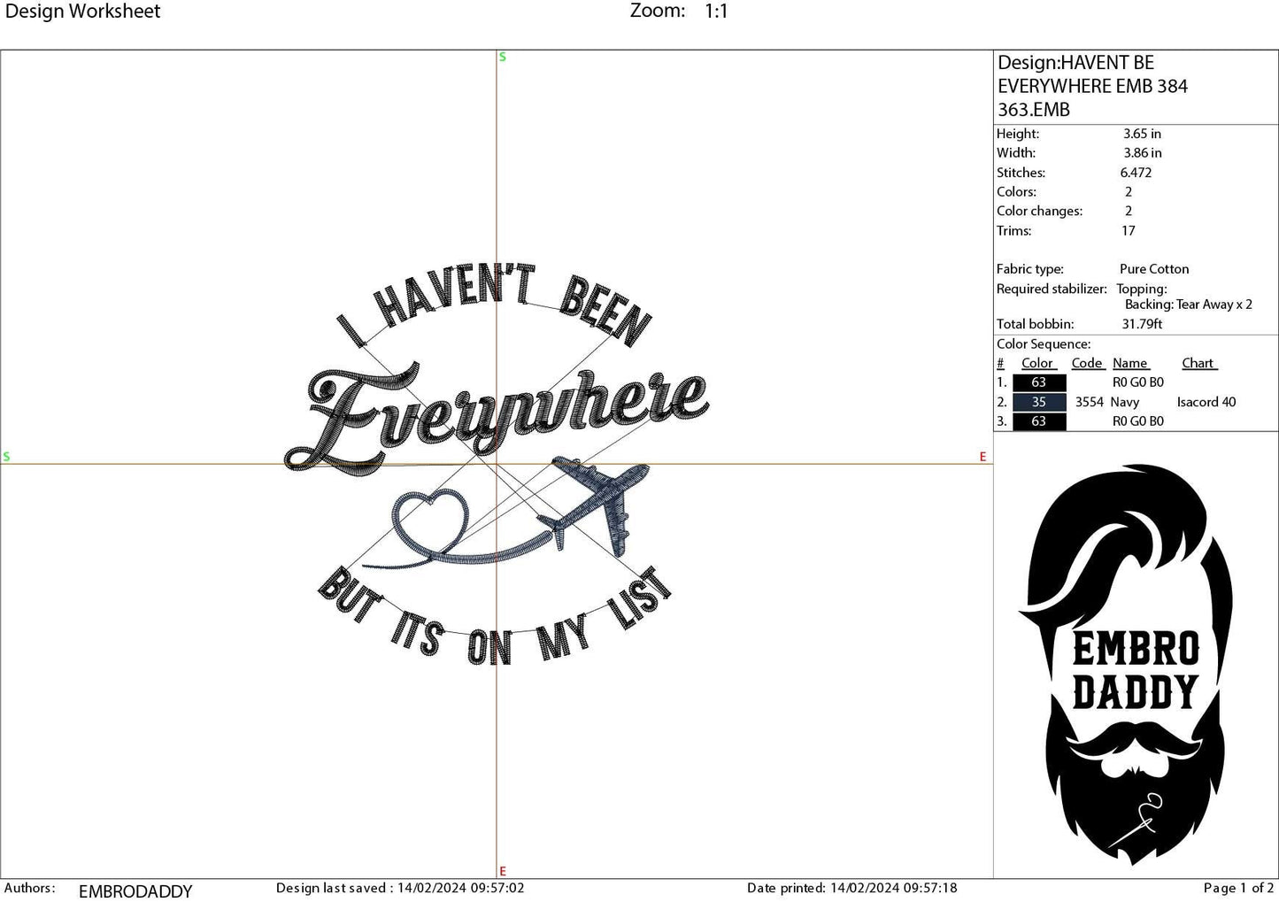 Machine Embroidery files, I haven't been everywhere, PES, DST, xxx, hus & more