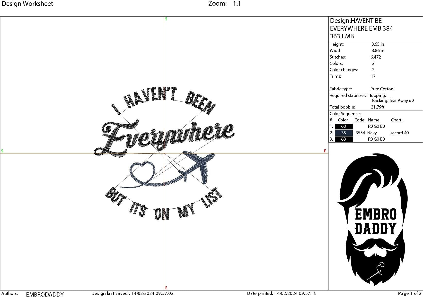 Machine Embroidery files, I haven't been everywhere, PES, DST, xxx, hus & more