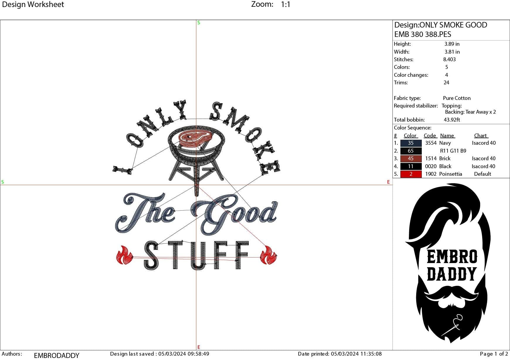 Machine Embroidery files, I only smoke the good stuff, BBQ, grill, DST, PES, xxx, hus, & more