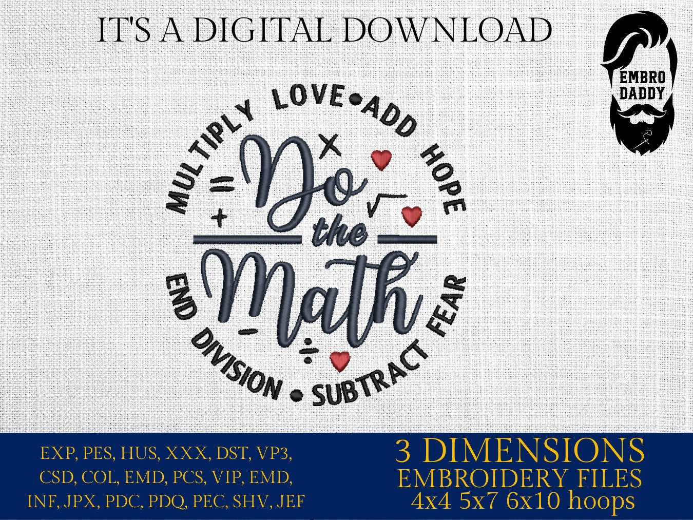 Machine Embroidery files, Do the Math, Math Teachers, DST, PES, xxx, hus & more