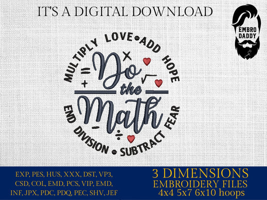 Machine Embroidery files, Do the Math, Math Teachers, DST, PES, xxx, hus & more