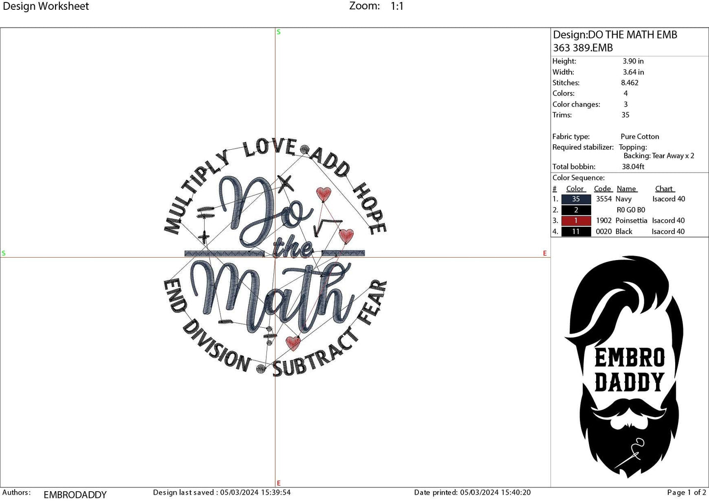 Machine Embroidery files, Do the Math, Math Teachers, DST, PES, xxx, hus & more