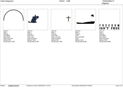 Machine Embroidery files, freedom isn't free, PES, DST, xxx, hus & more