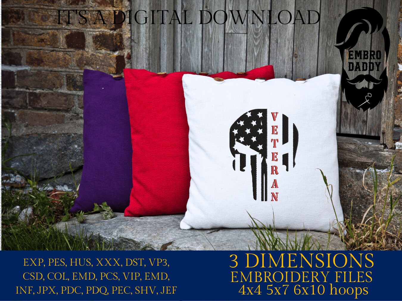 Machine Embroidery files, American Flag, veteran, skull, PES, dst, xxx hus & more