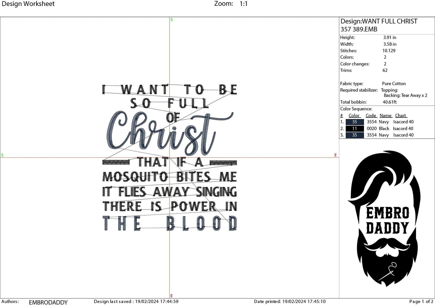 Machine Embroidery files, I want to be so full of Christ, Christian, PES, xxx, hus & more