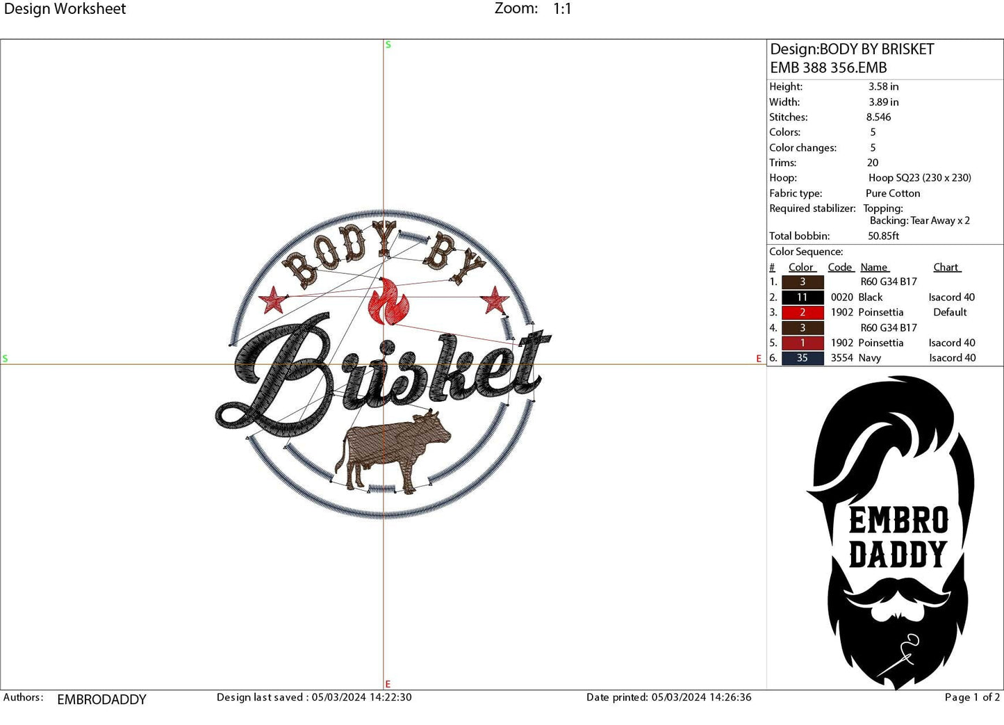 Machine Embroidery files, body by Brisket, BBQ, grill, DST, PES, xxx, hus, & more