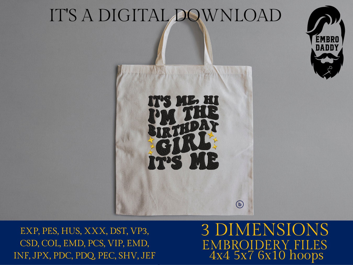 Machine Embroidery files, Birthday girl, PES, dst, vip, xxx, hus & more