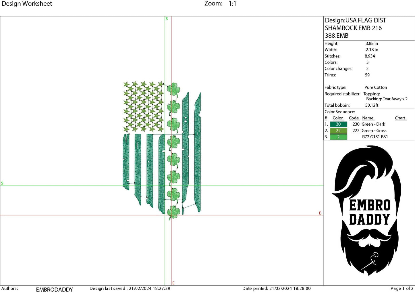 Machine Embroidery files, Usa flag shamrock, PES, DST, xxx, hus & more