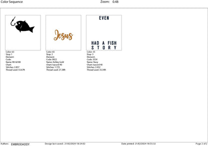 Machine Embroidery files, Even Jesus has fish story, Fishing, Christian, PES, xxx, hus & more