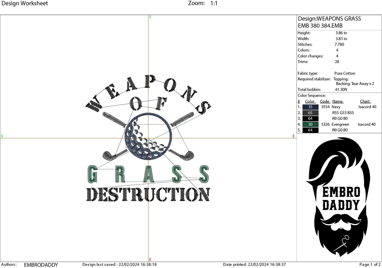 Machine Embroidery files, weapons of grass destruction, golf, PES, DST, hus & more