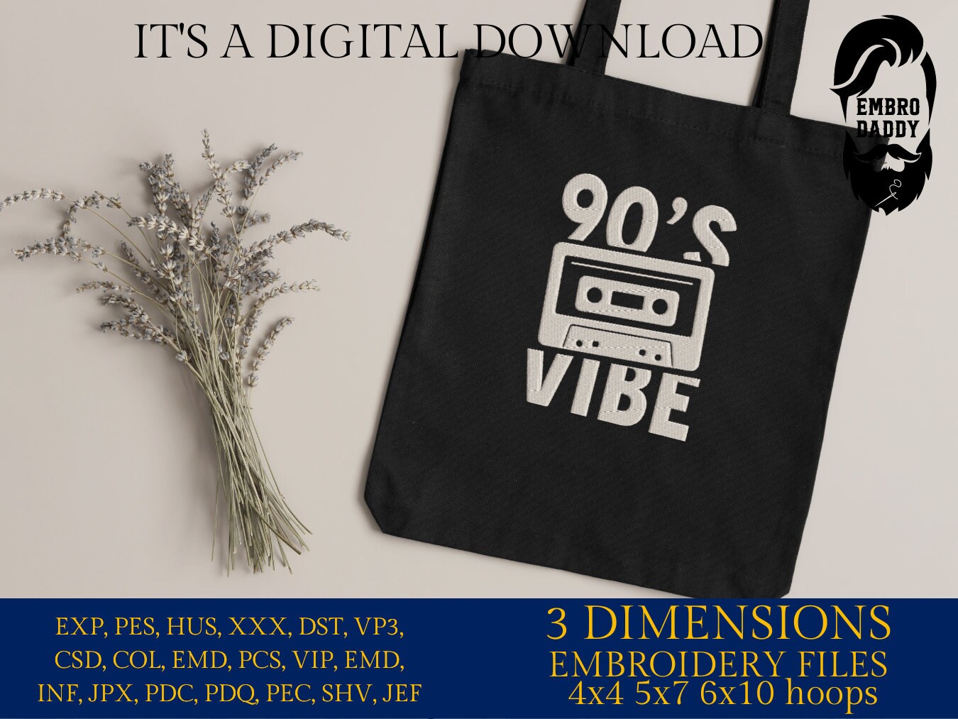 Machine Embroidery files, 90s, nineties, cassette, vibe, music, PES, xxx, hus & more, fan embroidery files