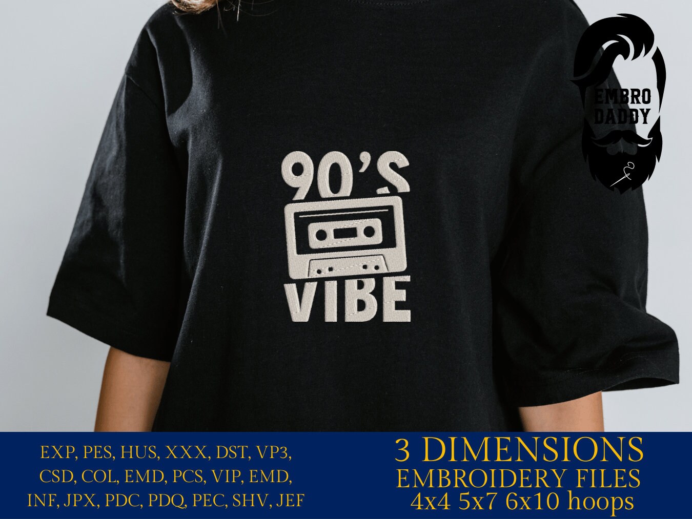 Machine Embroidery files, 90s, nineties, cassette, vibe, music, PES, xxx, hus & more, fan embroidery files