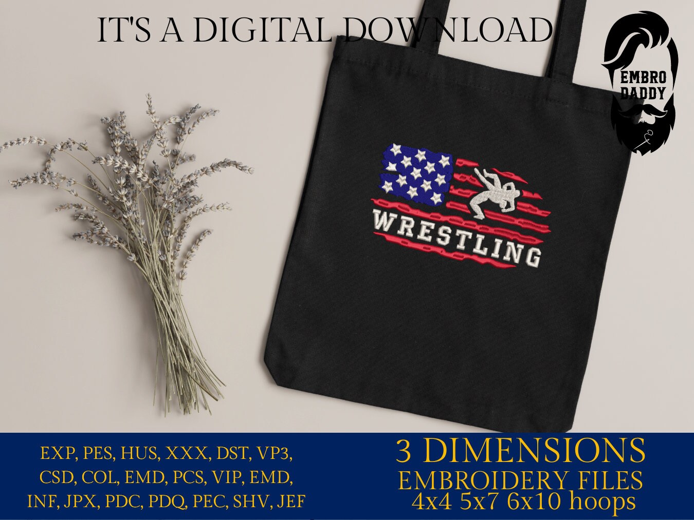 Machine Embroidery files, USA flag, wrestling, PES, xxx, dst, hus & more