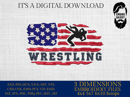 Machine Embroidery files, USA flag, wrestling, PES, xxx, dst, hus & more