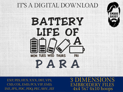 Machine Embroidery files, battery life of a PARA, dst, PES, xxx, hus & more