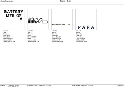 Machine Embroidery files, battery life of a PARA, dst, PES, xxx, hus & more