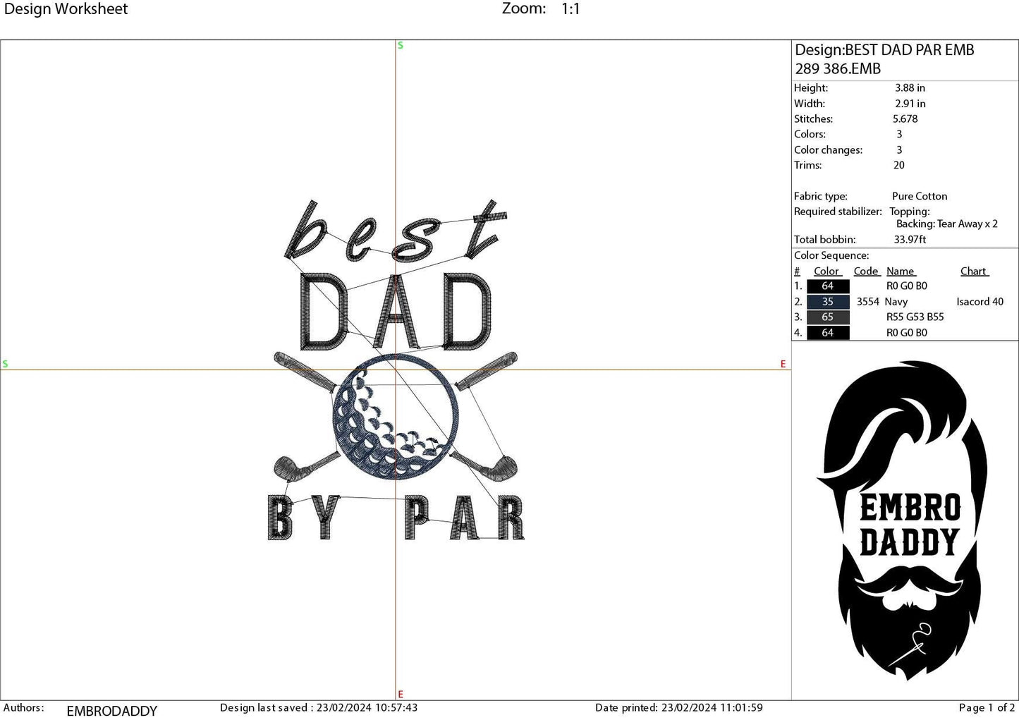 Machine Embroidery files, best Dad by par, golf, PES, DST, hus & more