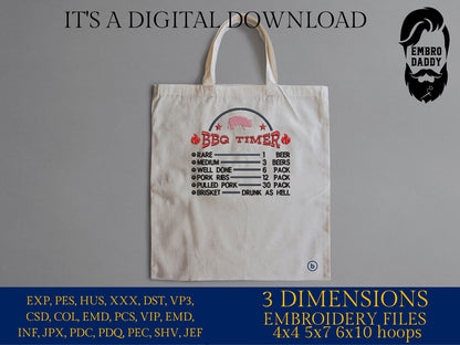 Machine Embroidery files, BBQ timer, drink, funny, dst, PES, hus & more