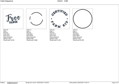 Machine Embroidery files, Free Range Farm Kid, Farm Kid, Ranch kid, Life on the farm, toddler, PES, xxx, hus & more