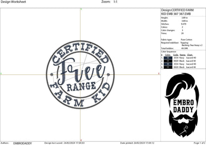 Machine Embroidery files, Free Range Farm Kid, Farm Kid, Ranch kid, Life on the farm, toddler, PES, xxx, hus & more