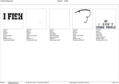 Machine Embroidery files, I fish so I don't choke people, PES, DST, hus & more