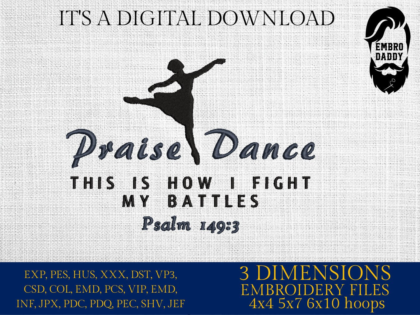 Machine Embroidery files, Praise Dance , PES, DST, xxx, hus & more