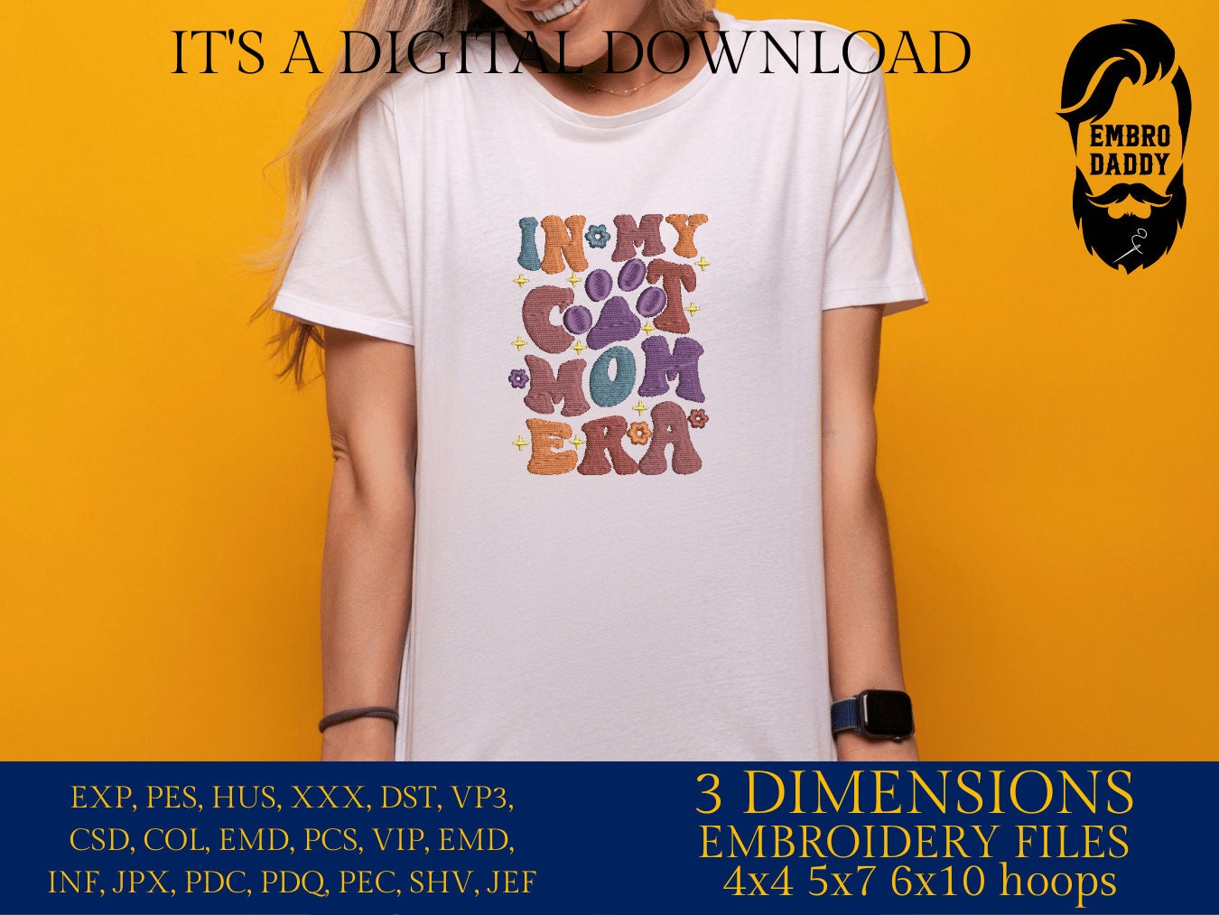 Machine embroidery files, In my cat mom era, Embroidery Pattern File in PES, DST, hus & more