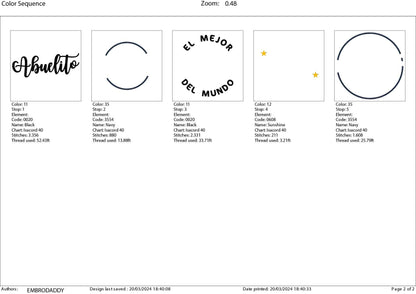 Machine Embroidery files, El mejor Abuelito del mundo, Hispanic Christian PES, DST, xxx, hus & more