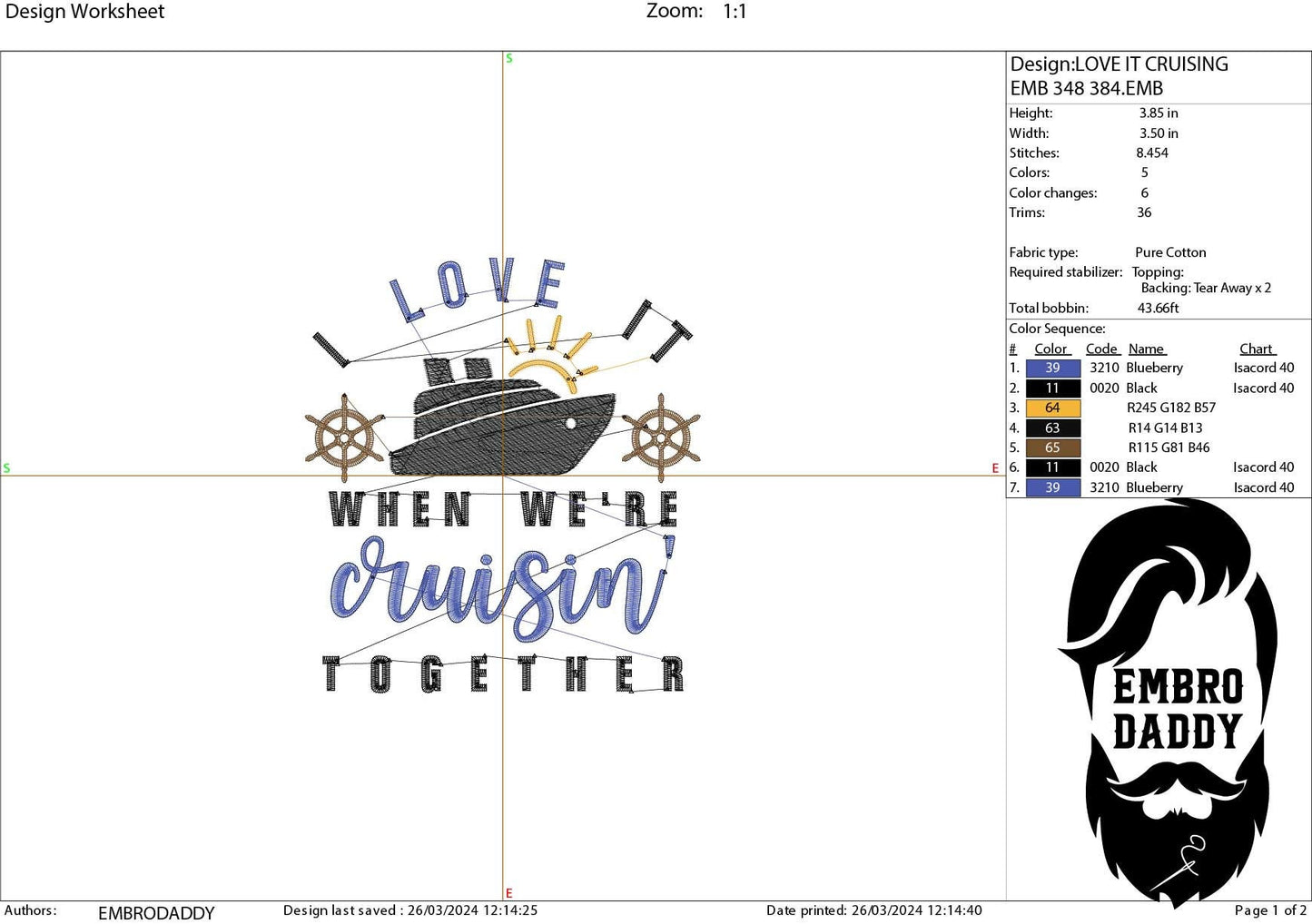 Machine Embroidery files, I love it when we're cruising together, DST, PES, xxx, hus & more