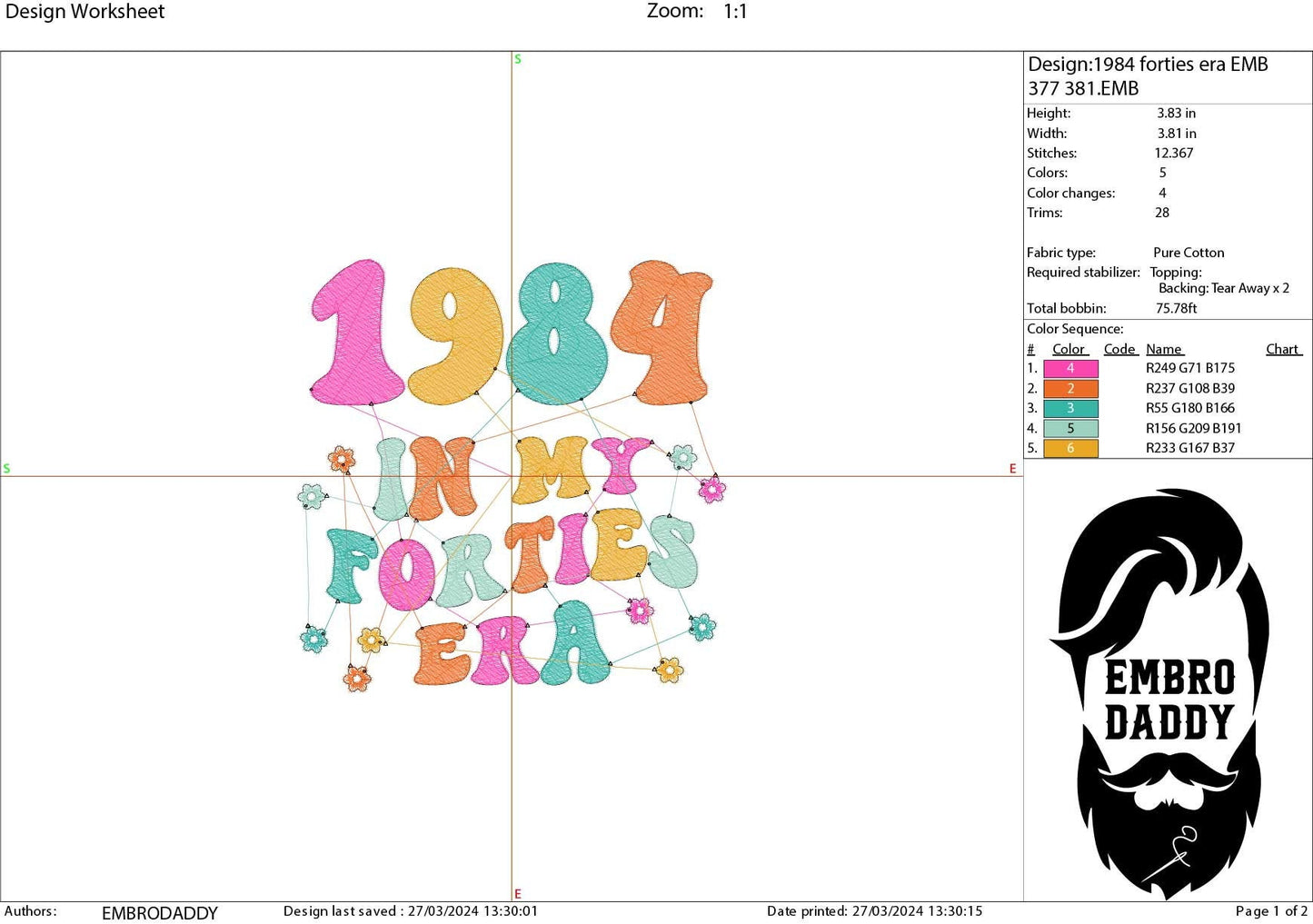 Machine Embroidery files, 1984 in my forties era, embroidery files, PES, xxx, hus & more, embroidery files
