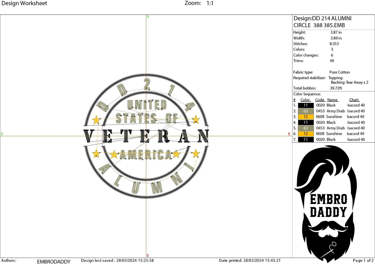 Machine Embroidery files, DD214 alumni, veteran, PES, dst, xxx hus & more