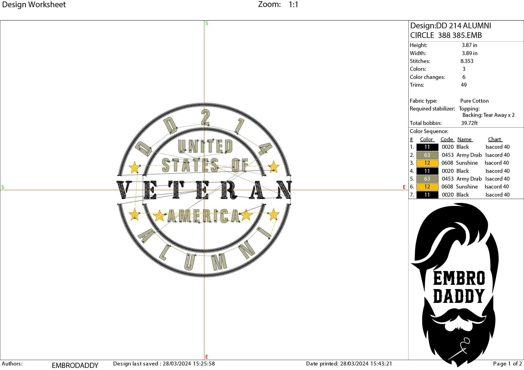 Machine Embroidery files, DD214 alumni, veteran, PES, dst, xxx hus & more